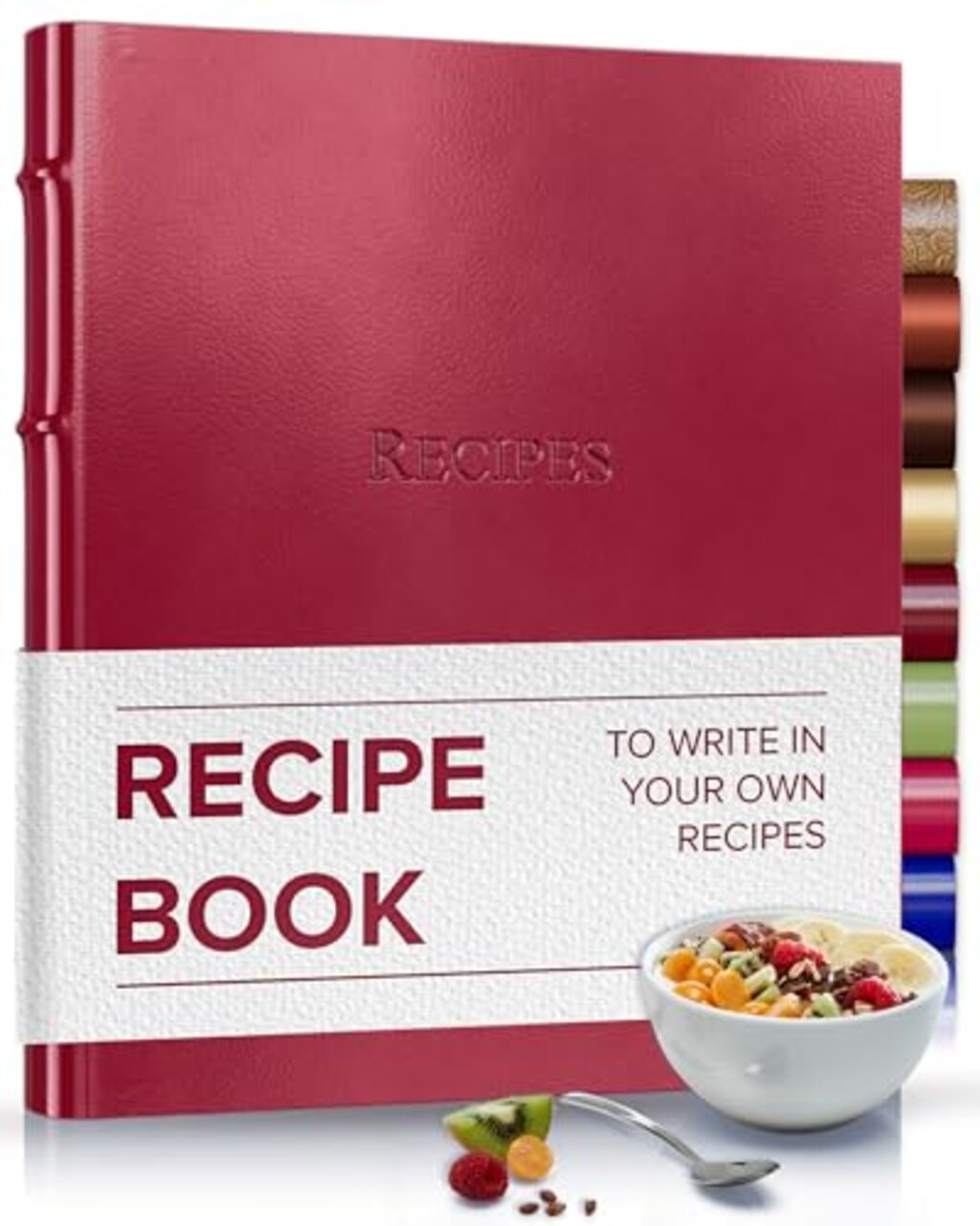 Gallery Leather Recipe book to write your own recipes - 3 Ring Recipe Binder With Protective Plastic Sleeves, Blank Cards, 25 Pocket Pages and Ivory Cards, Refillable - 9.25 x 8 "